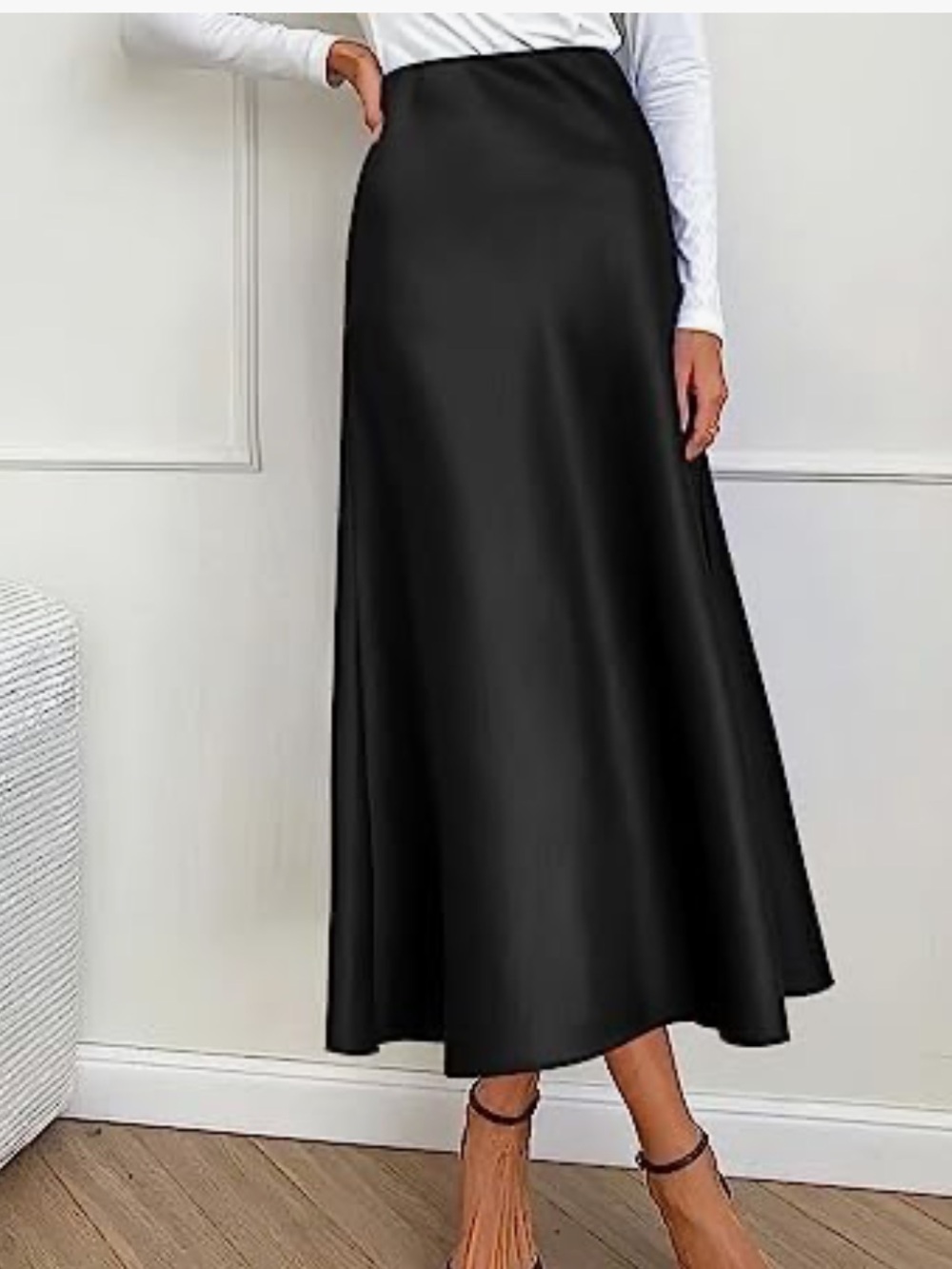 🖤 BTFBM Elegant Black Satin High-Waisted Midi Skirt size Medium 🖤 - Picture 6 of 7
